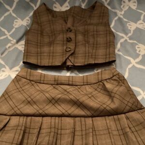 Plaid Brown Kids Dress Set